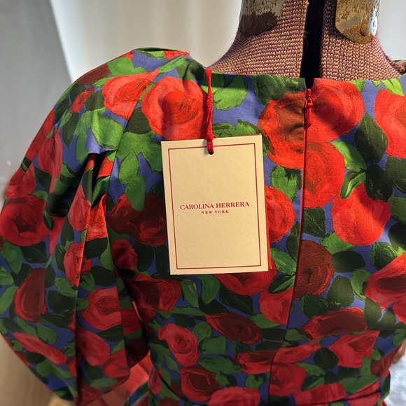 COPY - Carolina Herrera Red and Green Floral Dress - Picture 3 of 6